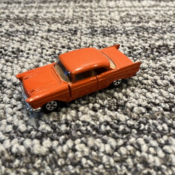 Pair (2) VTG Ertl Orange 57 Chevy Bel Air 1/64 Die-cast Car Open Doors Hong Kong - Picture 10 of 16